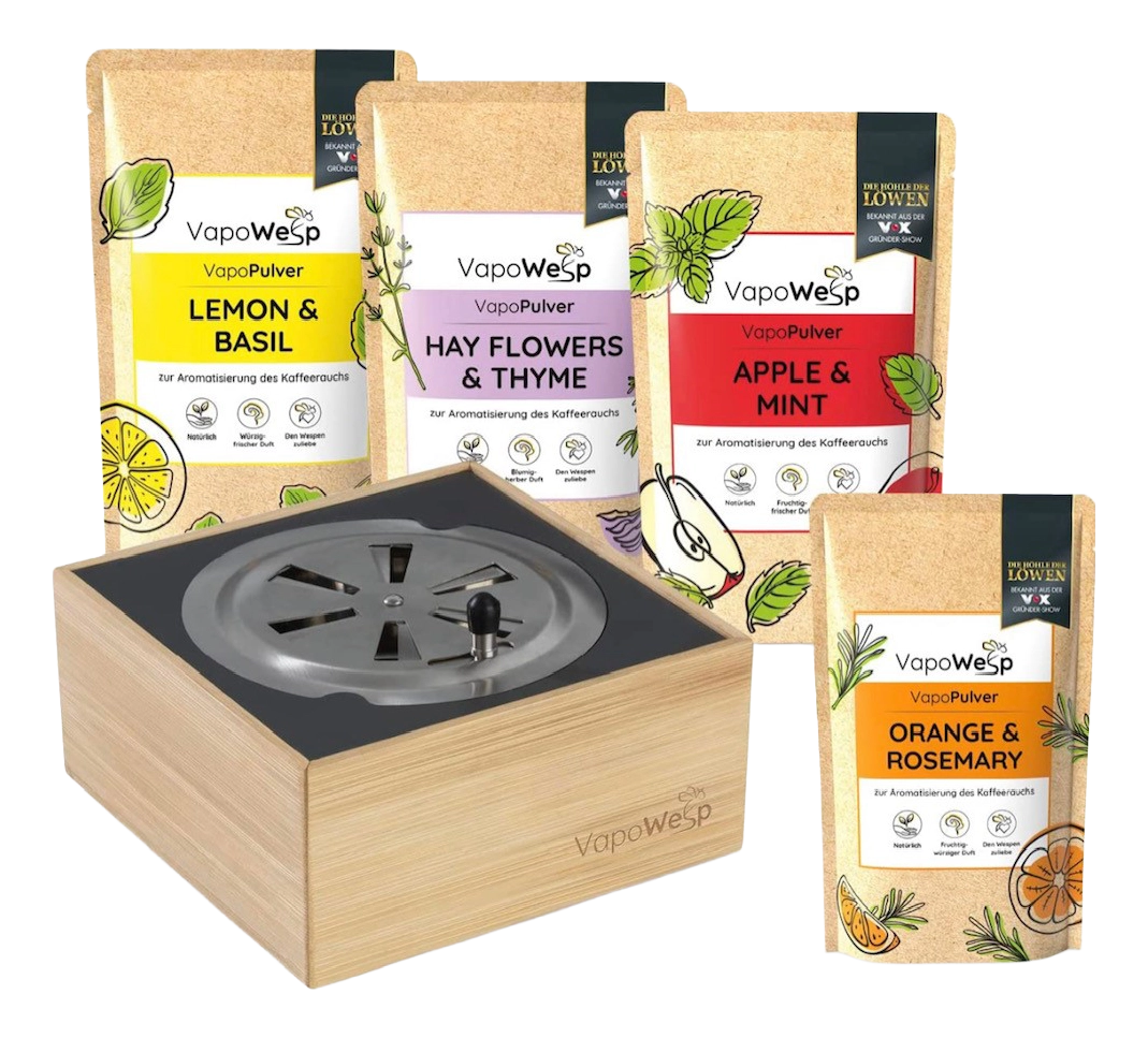 Spar-Set XXL: VapoWesp Räucherbox + 4 x VapoPulver 100g, 1 x VapoPulver 50g